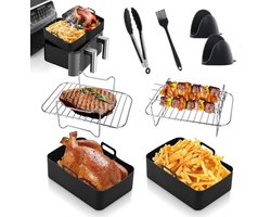 8-delige Set Air Fryer Accessoires voor Multi-Use Koken - Inclusief Herbruikbare Siliconen Liner, Grill, Kookboek en Handschoenen