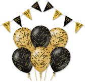 Q2P - Pensioen - Slingers - Ballonnen - Zwart & Goud Set - Feest Versiering - Helium Ballon