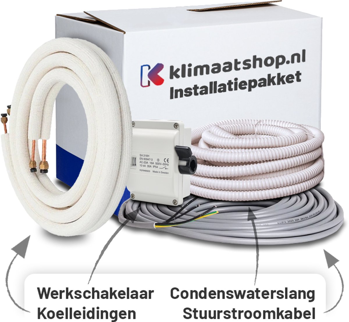 Aircopipe Airco Installatiepakket 1/4x5/8 voor airco's van 7,1 tot 8,0kW Lengte: 15 Meter