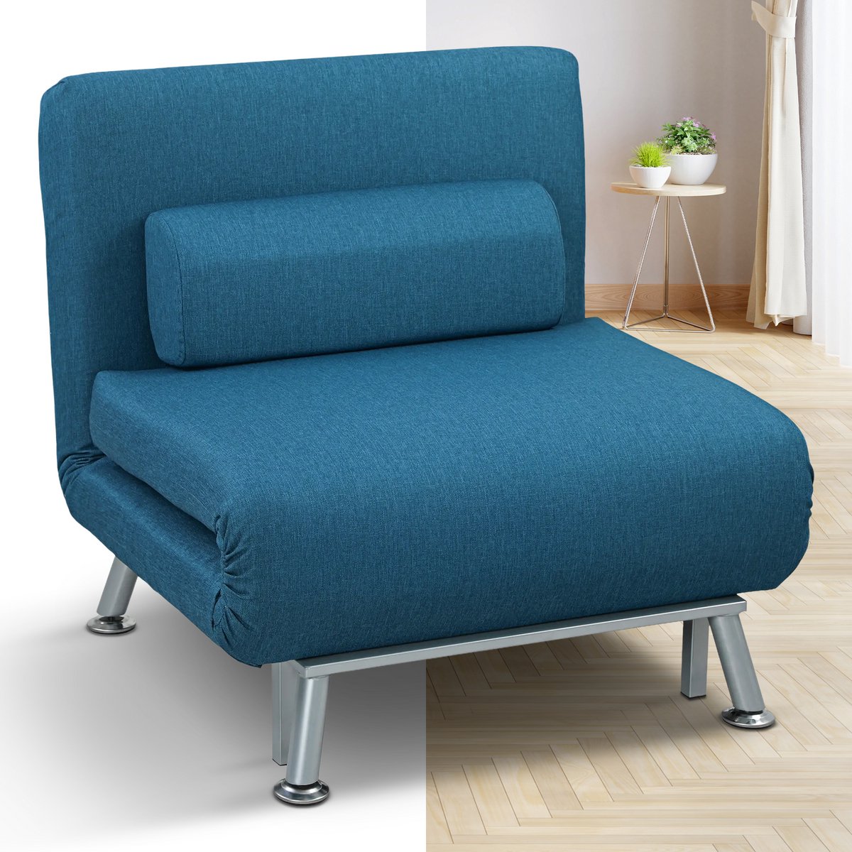 Slaapstoel - Uitklapbaar - Slaapbank - Logeerbed - Zetelbed - Slaapfauteuil - Vouwbed - 1 persoons - Zeer comfortabel - Blauw