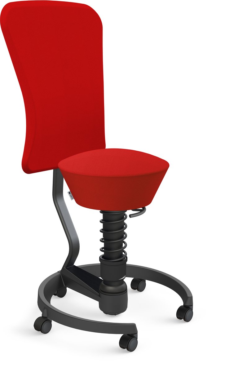 Aeris Swopper with backrest footring with castors (hard floor), black spring strut type: standard, black, spring black seat cover: wool blend Select (Gabriel), red backrest pole: black, backrest cover: wool blend Select (Gabriel), red
