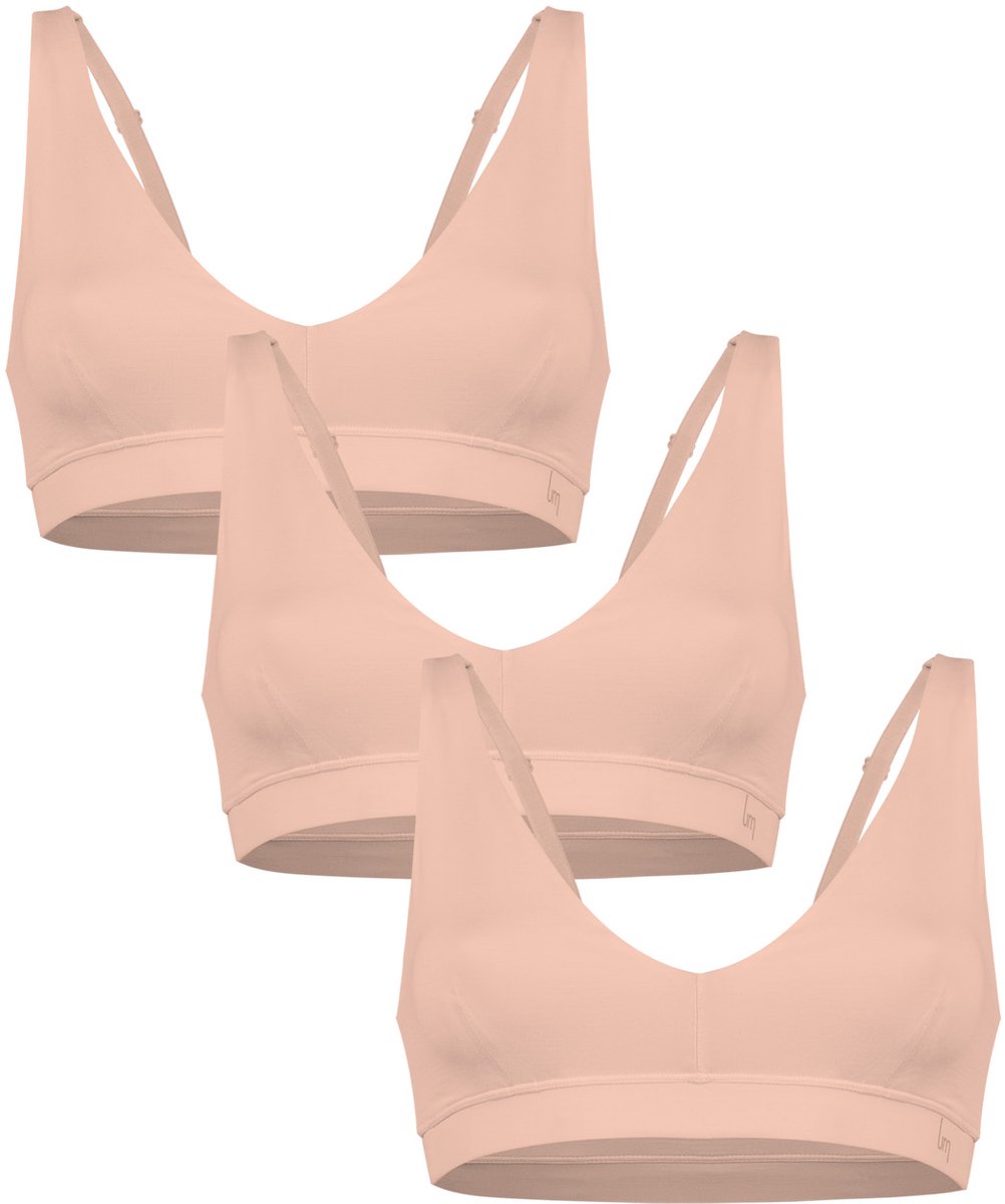 Undiemeister Bralette Dames 3-Pack Platte Naden Tencel Beha - Blush Dusk (Lichtroze) - Maat XL