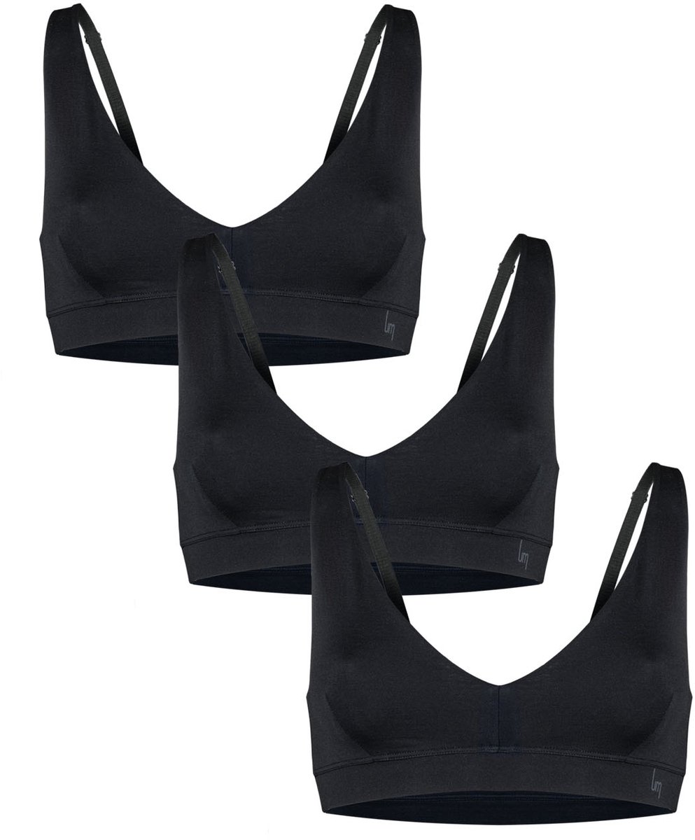 Undiemeister Bralette Dames 3-Pack Platte Naden Tencel Beha - Volcano Ash (Zwart) - Maat L