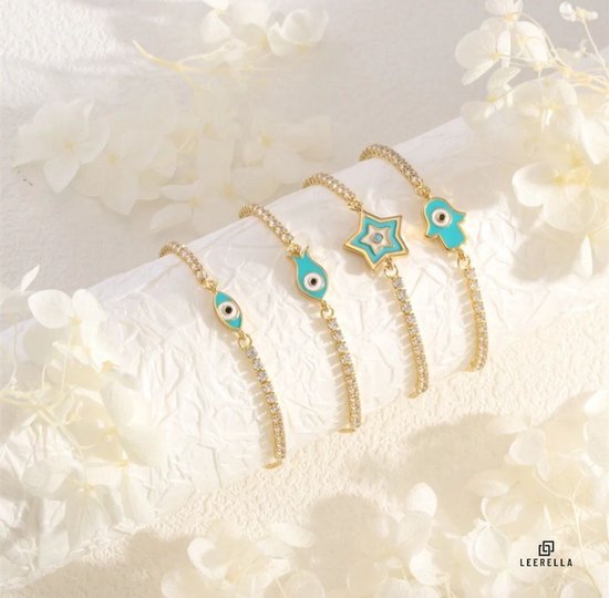 Leerella Élégant Bracelets en Acier Inoxydable Doré Protection Contre le Mauvais Œil - Bijoux Unique pour Femme Réglable 16-22 cm