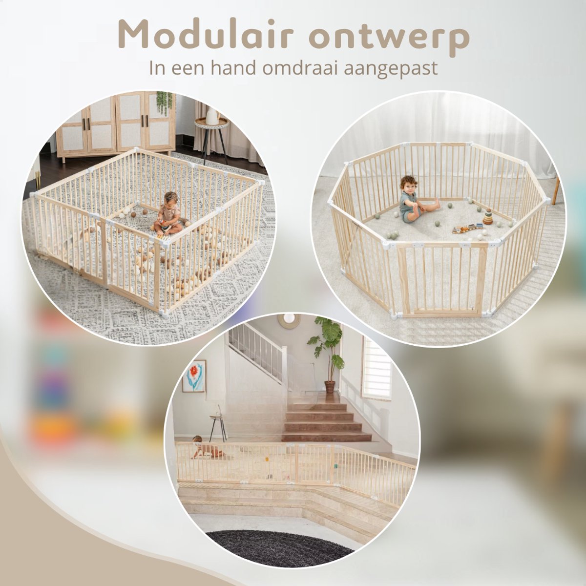 Yellies Grondbox - Babybox - Inklapbare Speelbox - Kinderbox - Playpen Baby - Voorgemonteerd - 130 x 130 x 65 cm - Incl. NL Handleiding - Naturel Hout – foto 3