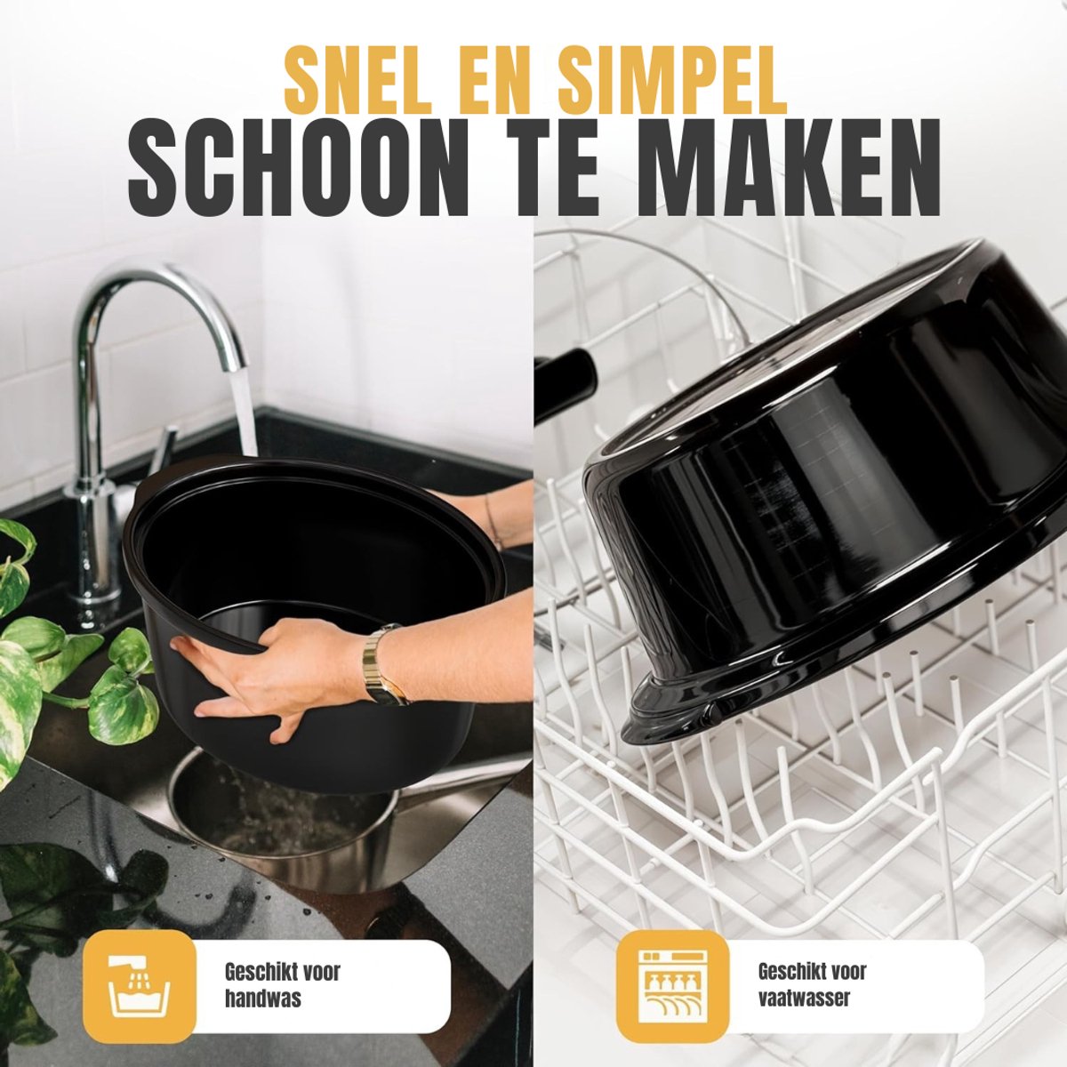 Afbeelding 3 van MMP® Slowcooker met timer - Slowcooker - Crockpot - Zwart - ‎22cm x 26cm x 35cm