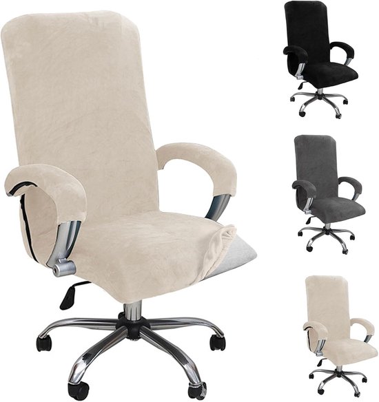 Bureaustoelhoes - elastische fluwelen overtrek - fluwelen pluche - bureauhoes met armleuning - gamingstoel - draaistoel en bureaustoel - stretch - afneembaar - machinewasbaar - XL - beige