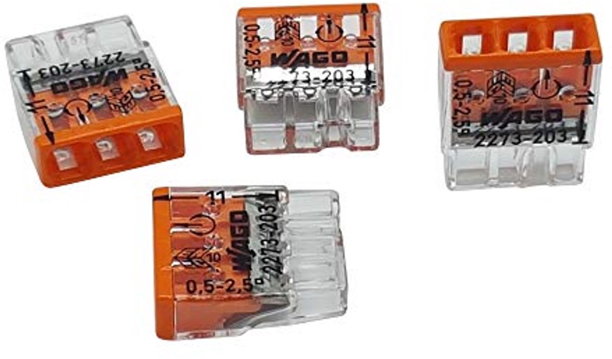 Compacte 10-pols terminalblocks voor draad Ø 0.5-2.5 mm² in transparant/oranje