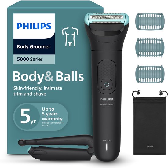 Philips Series 5000 Bodygroomer mannen - Body Trimmer - 3 extra Trimkammen - Rug Attachment - Opbergzakje - Batterij indicator - BG5480/15