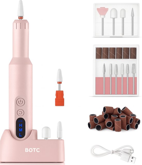 BOTC Elektrische Nagelvijl met Oplaadstation - Nagelfrees - Draadloos en Oplaadbaar - Nagelvijl - Manicure & Pedicure set - Roze