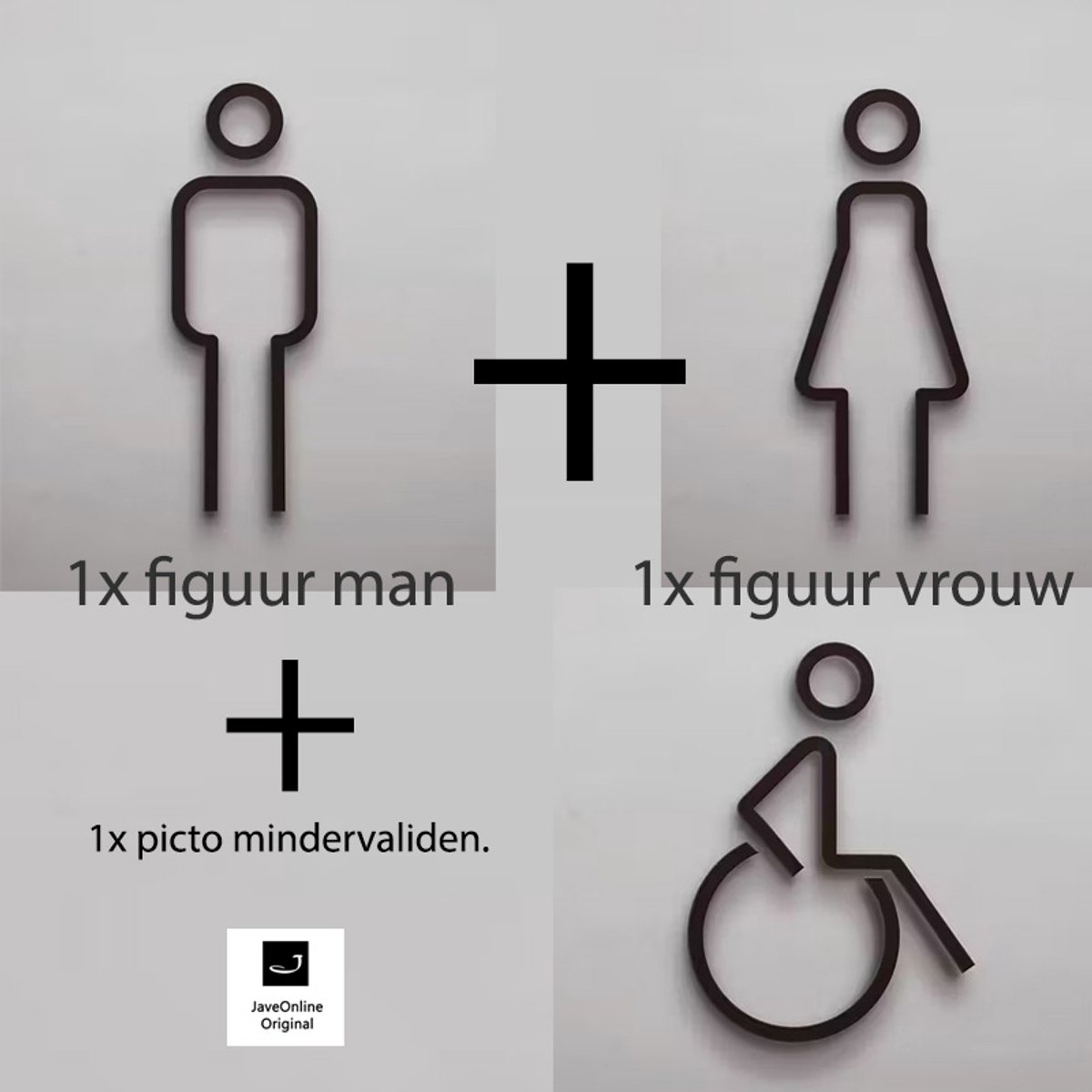 Kleedkamer of Toilet deurbord strak - MAN + VROUW + Mindervaliden / Gehandicapten / Rolstoel 3D - Hoogwaardig Acryl bord - Zelfklevend - Pictogram - Deurbord - Dames en Heren kleedkamer