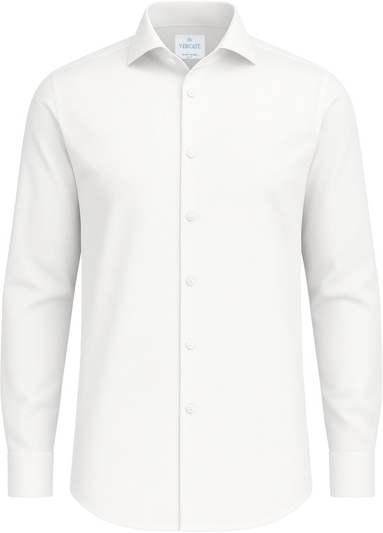Vercate - Chemise Infroissable Sans Repassage - Wit - Coupe Regular - Katoen Bamboe - Manches Longues - Homme - Taille 40/M