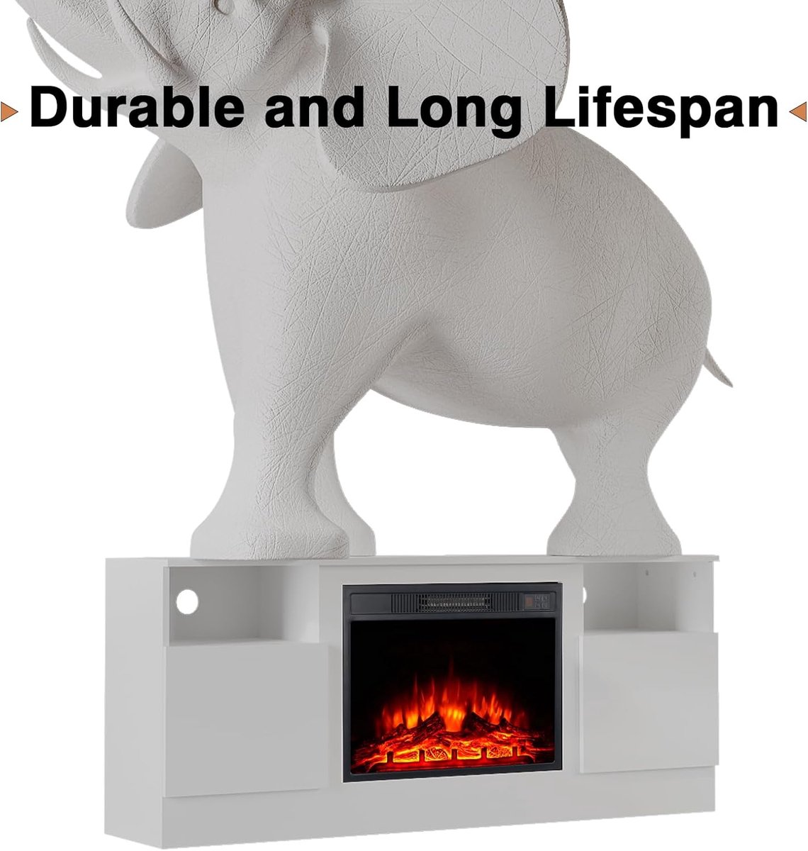 Elektrische open haard met tv-meubel 58,8 cm – Modern wit entertainmentcentrum 177,8x35,1x58,4 cm – LED-vlam, timer, verstelbare vlameffecten – Medahomestore