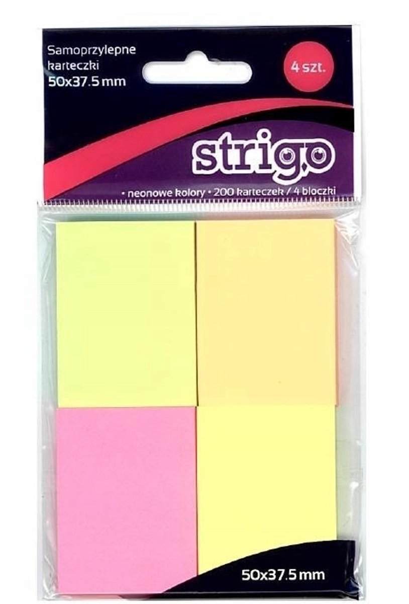 Strigo Post-it Notities 50x38mm Neon - 200 Vel per Blok