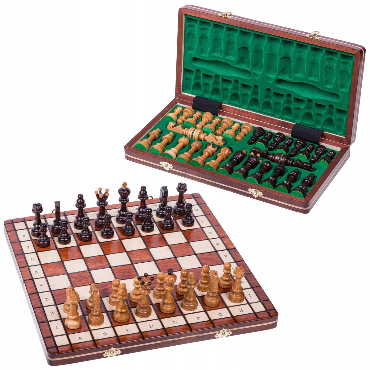 Houten Schaakspel 37x37cm - Glanzend Kersen Hout