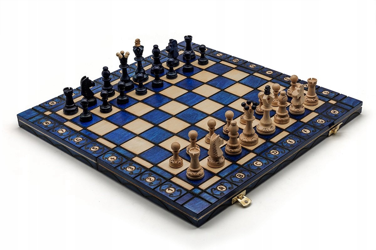 Senator Schaken Blauw - Houten Decoratieve Schaken