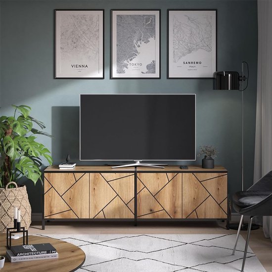 Hoge kast DUNE 120cm 3D acacia hout donker walnoot bruin - Mooi Modern
