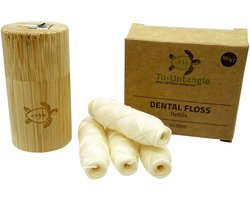 Tu-Untangle Natuurlijke Flosdraad 5x30m inclusief Bamboe houder – Muntsmaak – Plasticvrije Dental Floss