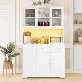 Keukenbuffet - Buffetkast - Keukenkast - Met LED Verlichting - Met 5 Deuren en Grote Lades - Verstelbare Planken en Ingebouwd Stopcontact - Industrieel Design - 175x40x105 cm - Voor Woonkamer, Eetkamer, Hal of Keuken - Wit