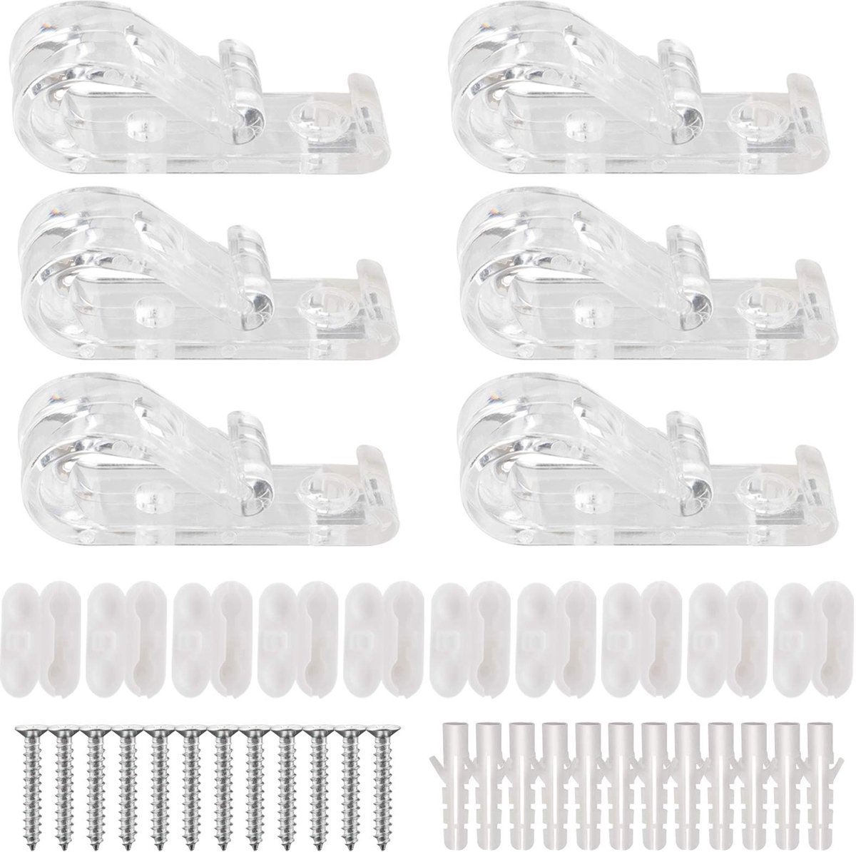 longziming -40-delige Set Gordijn Veiligheidsclips – Kindveilige P-Clips voor Rolgordijnen – Inclusief Schroeven, Pluggen en Kettingverbinders – Duurzaam Kunststof – Wit