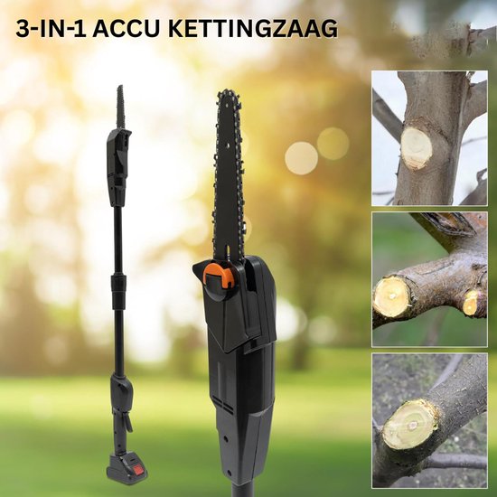 White-Label® Telescopische Snoeischaar - Mini Kettingzaag - Heggenschaar - Takkenschaar - Takkenzaag - Elektrische Snoeizaag met Accu - Zwart van Merkloos	 — afbeelding 4