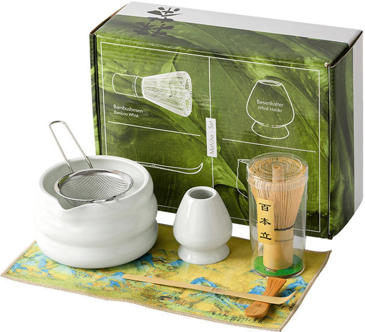 Dabé Premium Matcha Thee Set – 7-delig – Traditionele Japanse Matcha Ceremonie Set van Bamboe & Keramiek - Matcha Thee - Starterkit