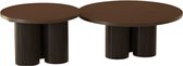 Opulenté Salontafel Kwatri – Japandi Design met Walnoot Hout - 70x45 cm en 50x50 cm - Luxe Afwerking Japandi Salontafel - Walnoot Tafel - Set van 2
