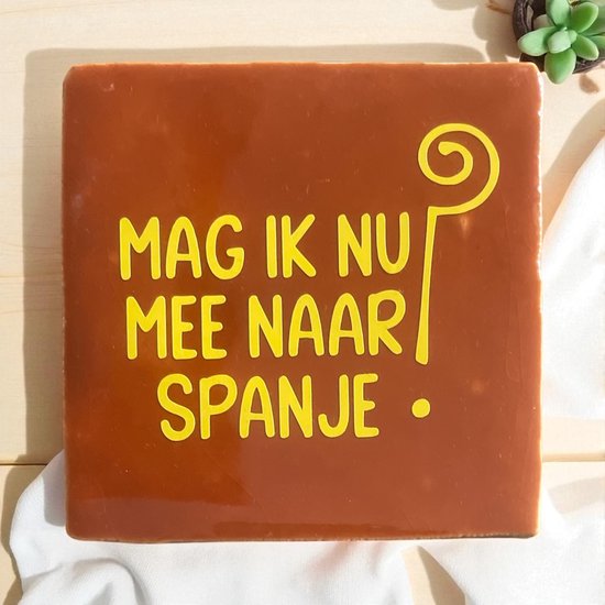 Carreau Hip avec texte - Mag je aller en Espagne maintenant ? - Brun rouille - Citation - Cadeau - Présent - Saint - Surprise