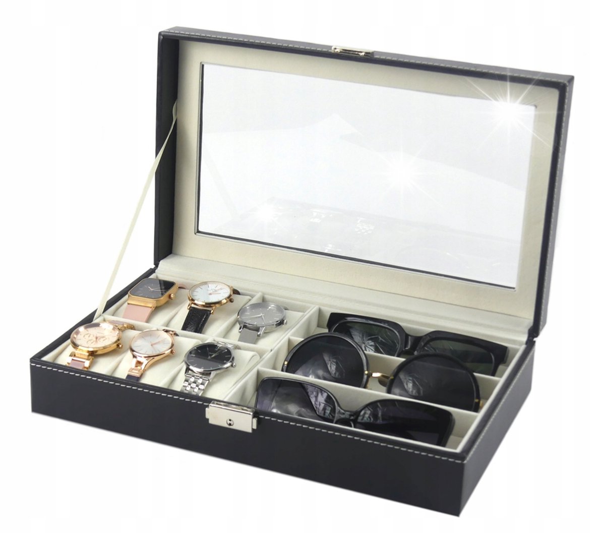 Luxe Horloge Glazen Organizer Case met Glazen Cover