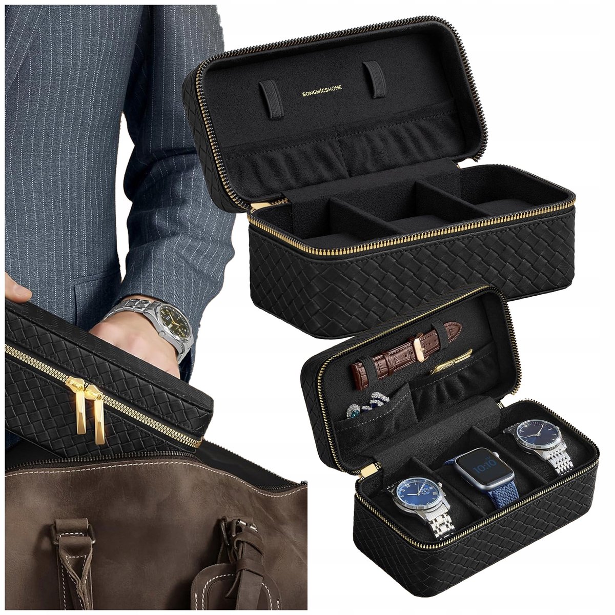Reisdoos voor 3 horloges en sieraden | Heren & Dames Organisator