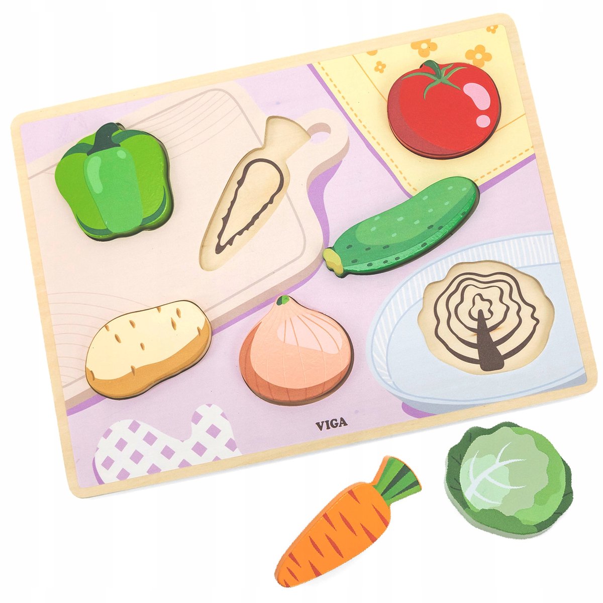 Viga Houten Montessori Puzzel 2-in-1 Groente Figuren