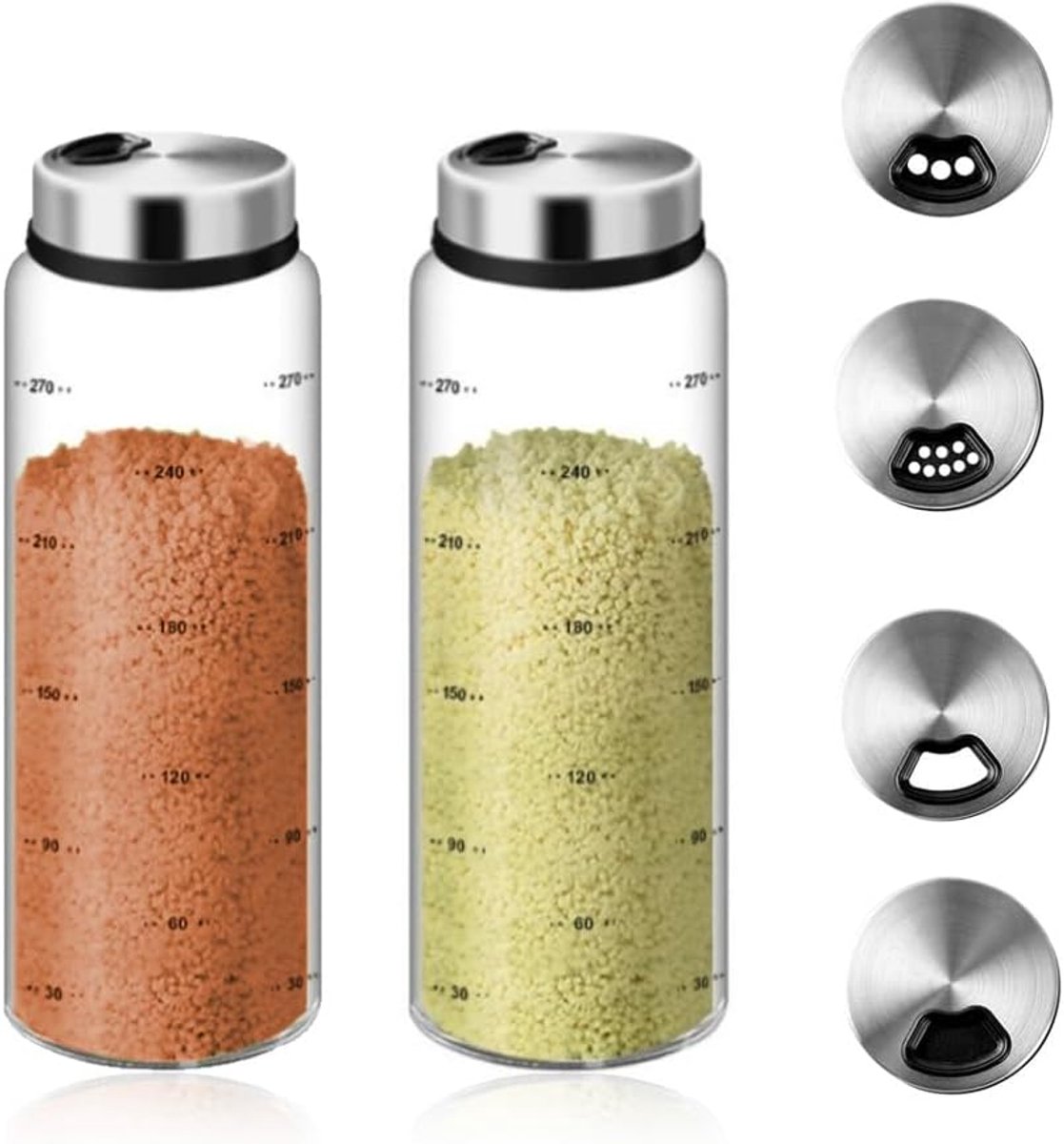 longziming -2 Stuks Grote Kruidenpotten van 300 ml met Draaideksel – Glazen Kruidenstrooiers met 3 Strooiopeningen – Hittebestendig Borosilicaatglas – Kruidenpotjes voor Koken, Keuken & BBQ Buiten