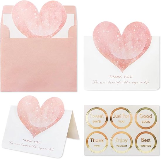 24 cartes de remerciement - Cartes en forme de cœur - Roses - Vintage - Intérieur vierge - 3,74 x 2,64 cm
