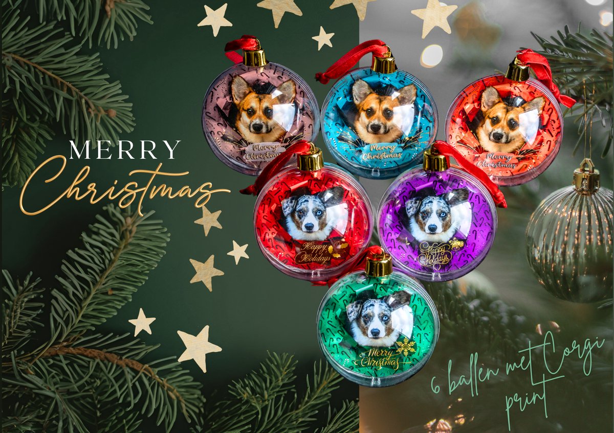Kleurrijke kerstballen met Corgi ontwerp voor feestelijke kerstdecoraties.