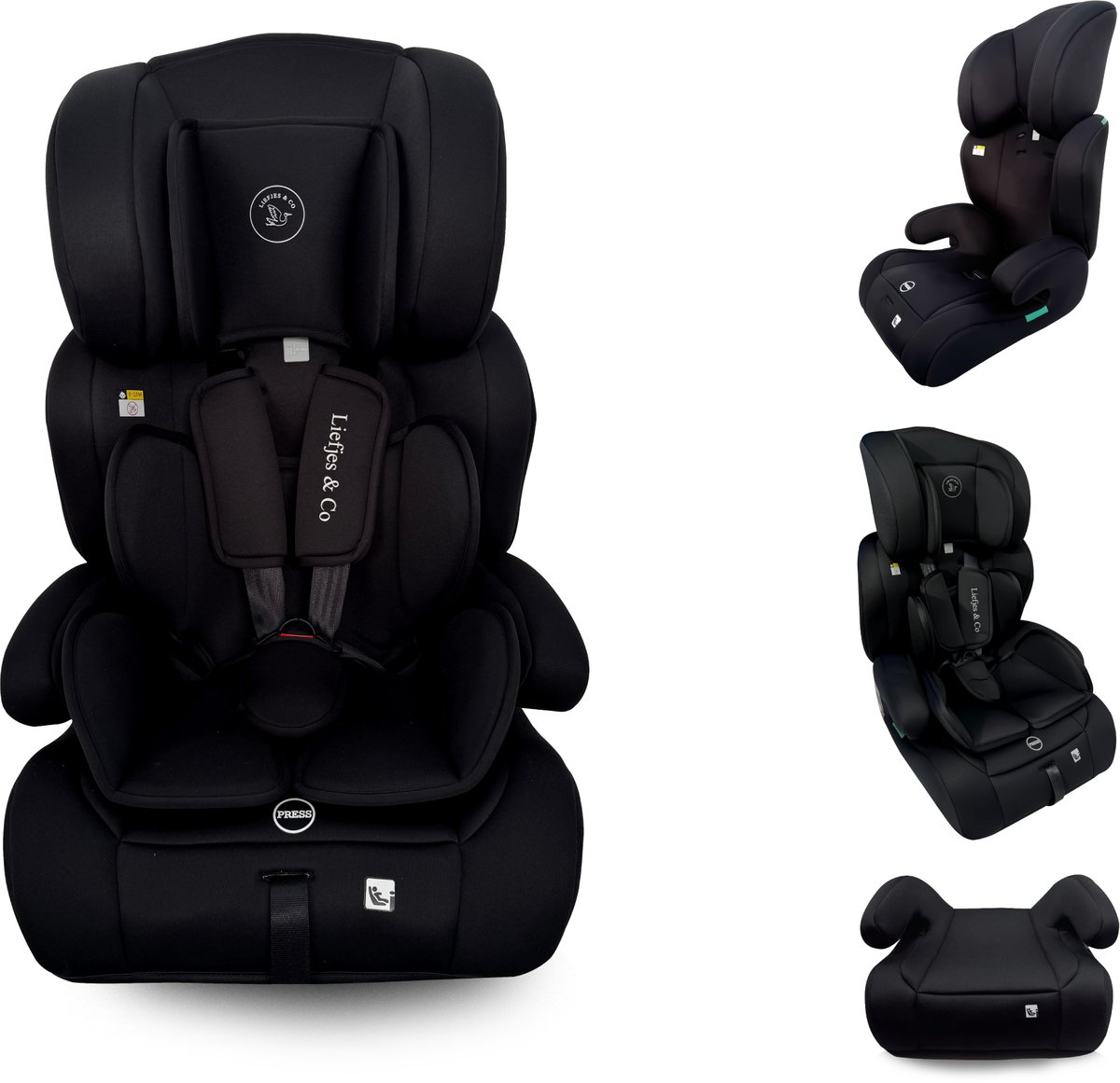 Liefjes & Co Varioseat Autostoel – i-Size – Groep 1/2/3 (76–150 cm) Memory Foam - Afstelbare hoofdsteun - Booster