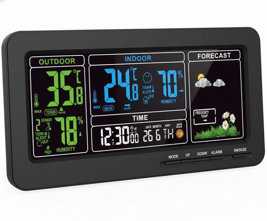 IvoQ Weerstation – Draadloos & Digitaal – Binnen & Buiten – Temperatuur & Vochtigheid – Kleurenscherm