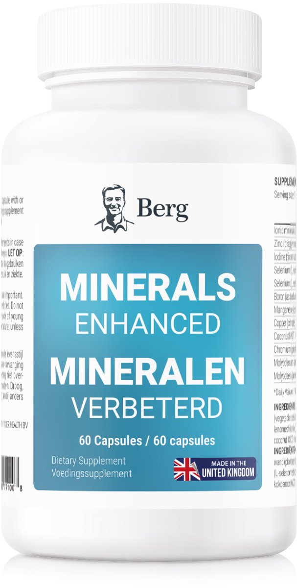 Berg Minerals Enhanced – Compleet Mineralencomplex met Zink, Jodium, Selenium, Koper, Chroom en meer – Ter ondersteuning van energie, weerstand en vitaliteit – 60 Vegan Capsules