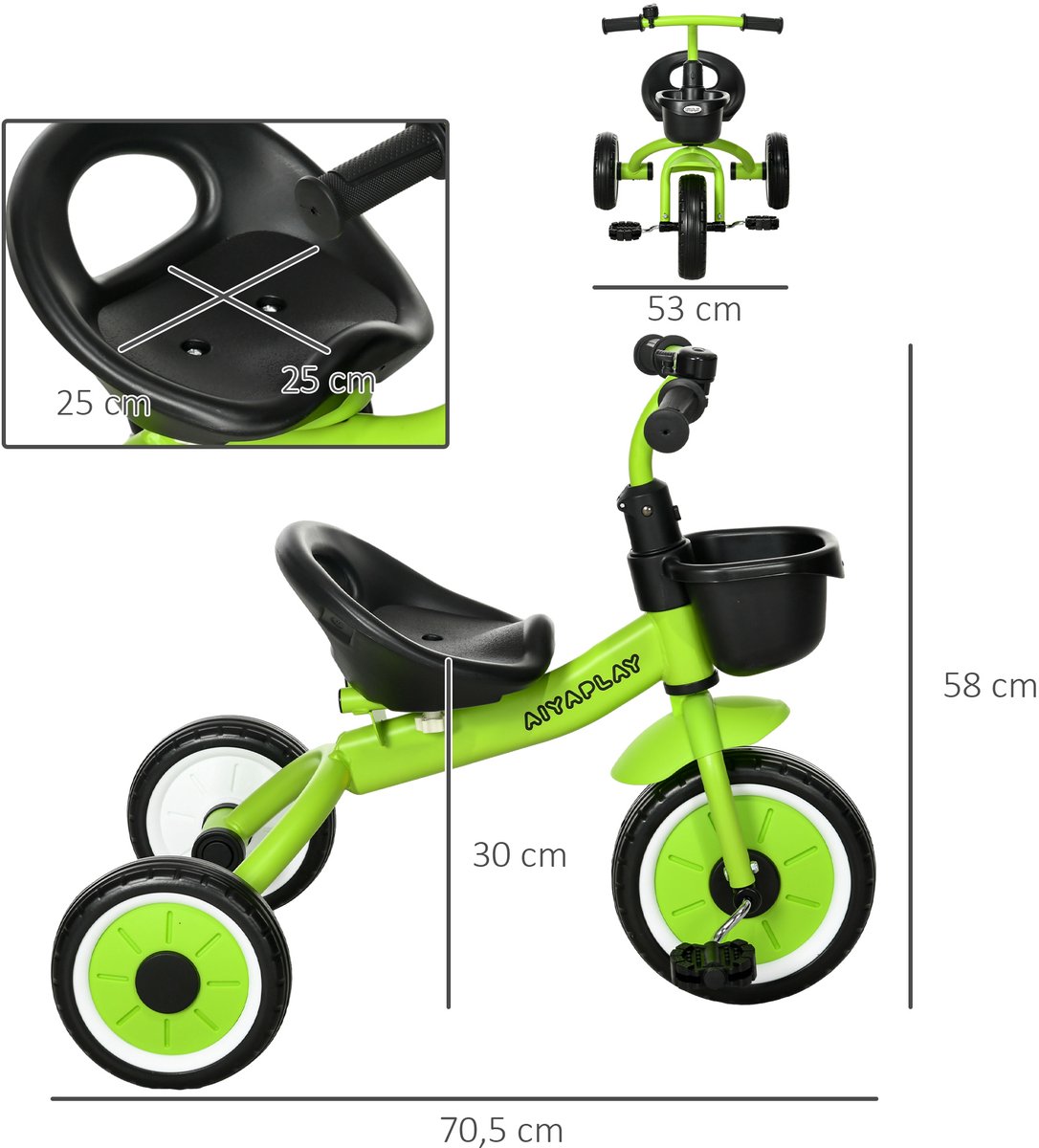 AIYAPLAY Kinderdriewieler - Metaal - 70,5x53x58cm - Groen