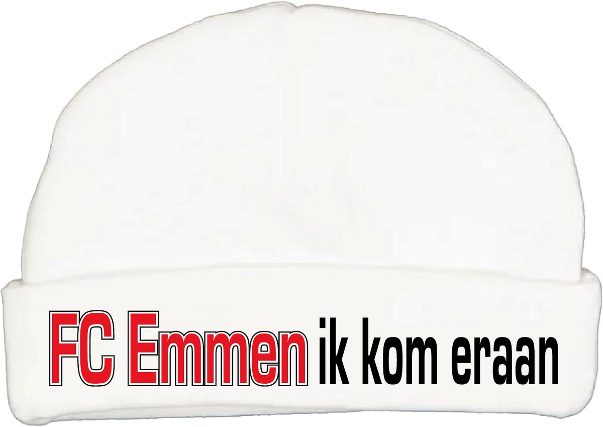 Babymutsje met de tekst: FC Emmen ik kom eraan !