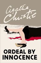 Boekomslag met de tekst "Agatha Christie ORDEAL BY INNOCENCE" en een afbeelding van een liggend vrouwelijk been in een zwarte rok en schoenen, met rode vlekken.