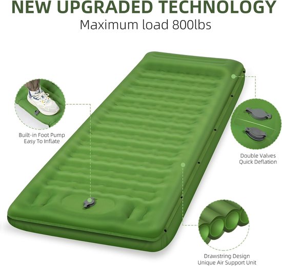 Zelfopblazend kampeermatras, draagbaar en compact, perfect voor buitenactiviteiten - lichtgroen van Merkloos — afbeelding 5