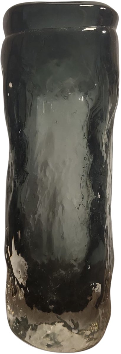Vaas rock grijs/zwart smal 6x6x20 cm - Handgemaakt dik glas - Opening 4,5 cm