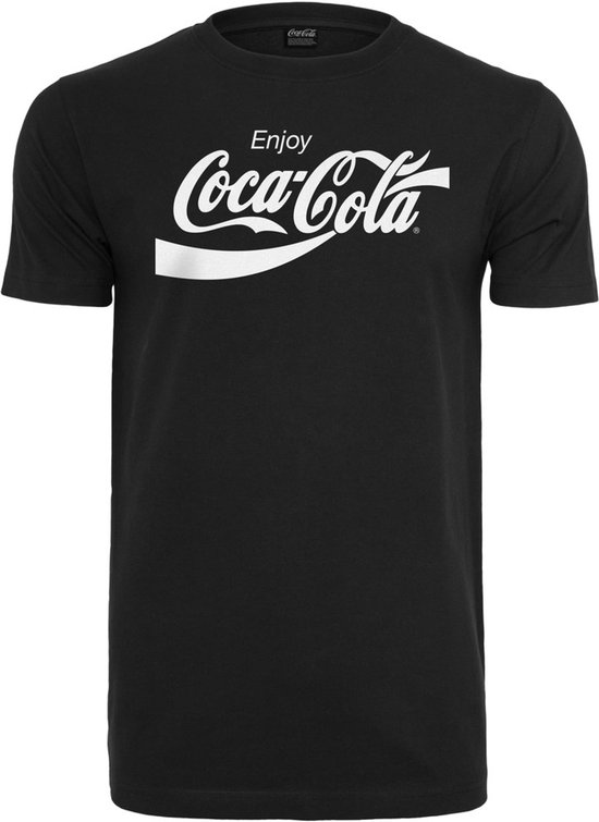Zwarte T-shirt met de witte 'Enjoy Coca-Cola' tekst en logo.