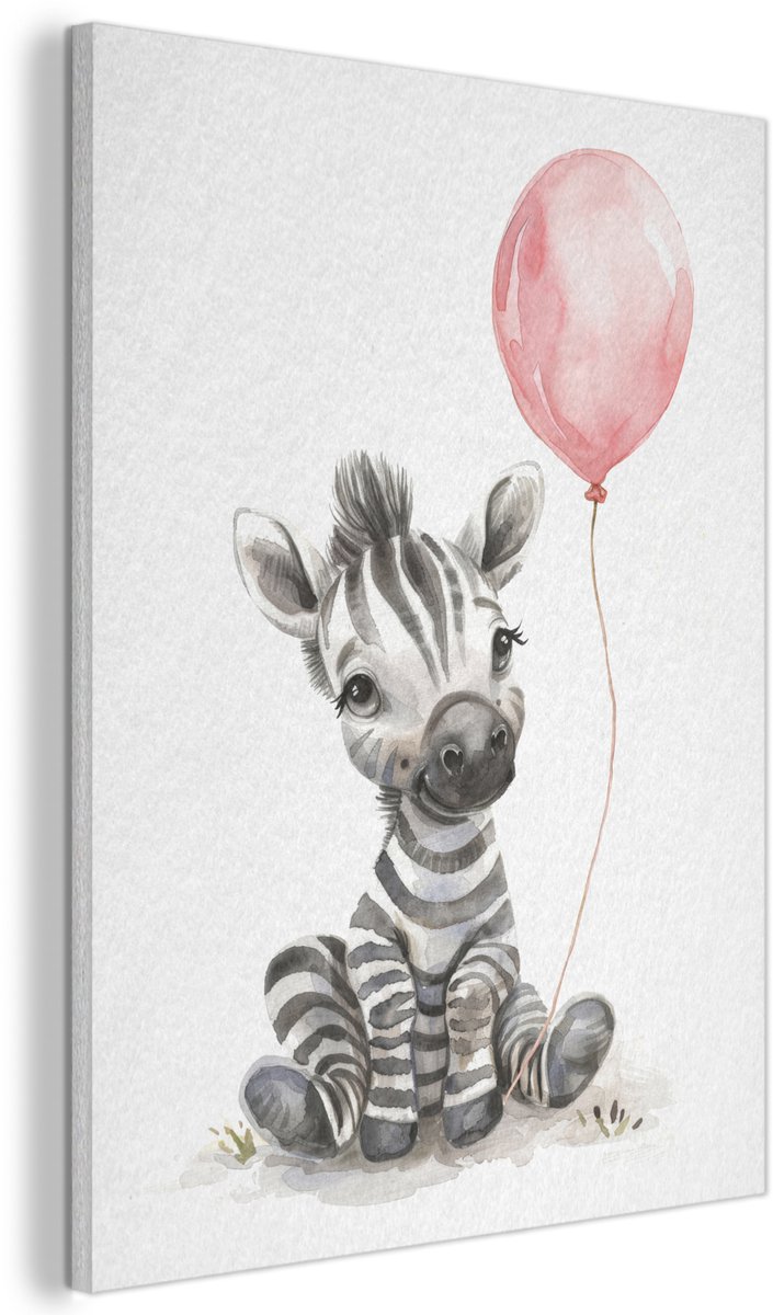 Akoestisch wandpaneel 30x40 cm - Vilt schilderij Zebra - Baby - Dieren - Roze ballon - Akoestische panelen - Geluidsdempende wanddecoratie - Geluidsisolatie woonkamer - Muurdecoratie geluidspanelen
