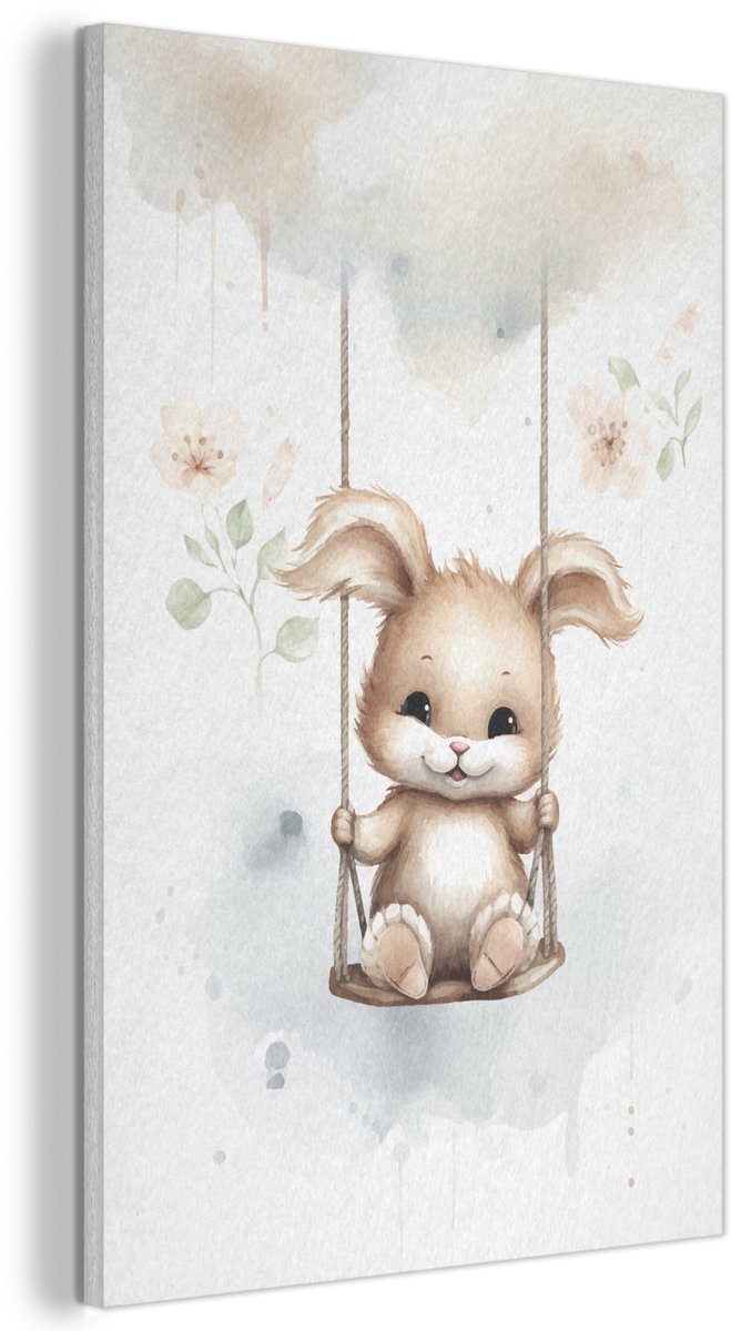 Akoestisch wandpaneel 60x90 cm - Vilt schilderij Konijn - Baby dier - Kinderen - Akoestische panelen - Geluidsdempende wanddecoratie - Geluidsisolatie woonkamer - Muurdecoratie geluidspanelen