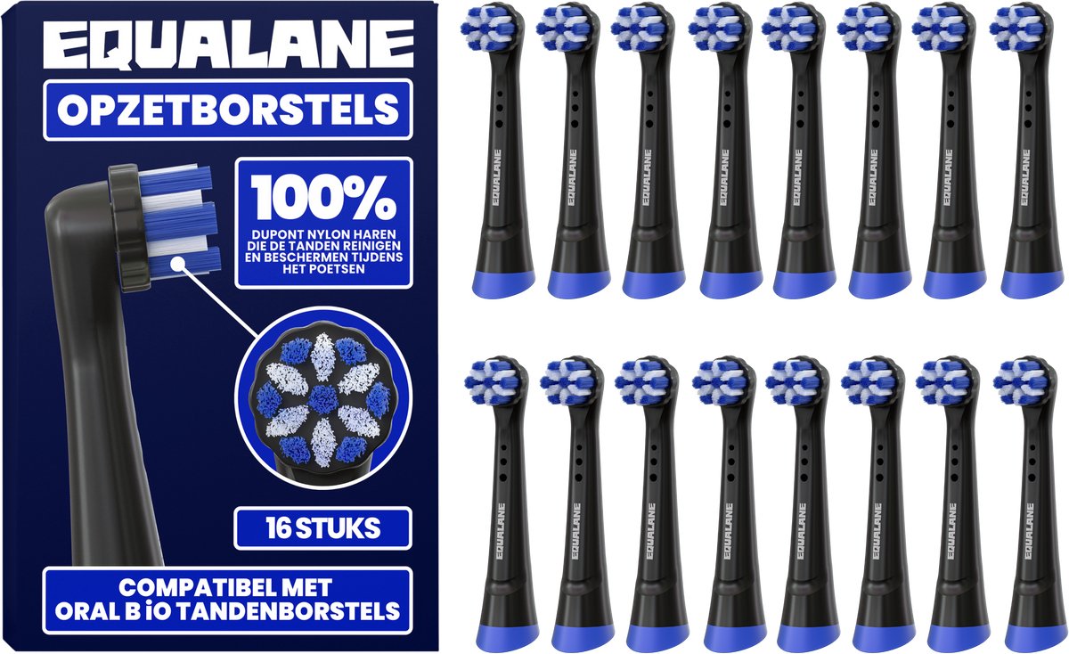 Opzetborstels geschikt voor Oral-B iO - Universele Opzetborstels - Normale Borstelharen - Zwart - 16 Stuks