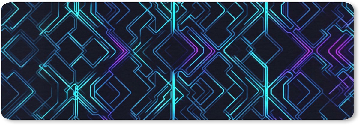 Muismat XXL 90x30 cm - Bureau onderlegger - Bureau mat Gaming - Ruitvormen - Abstract - Neon - Paars - Bureaumat - Gaming mousepad xl - Bureaulegger groot - Computer deskmat