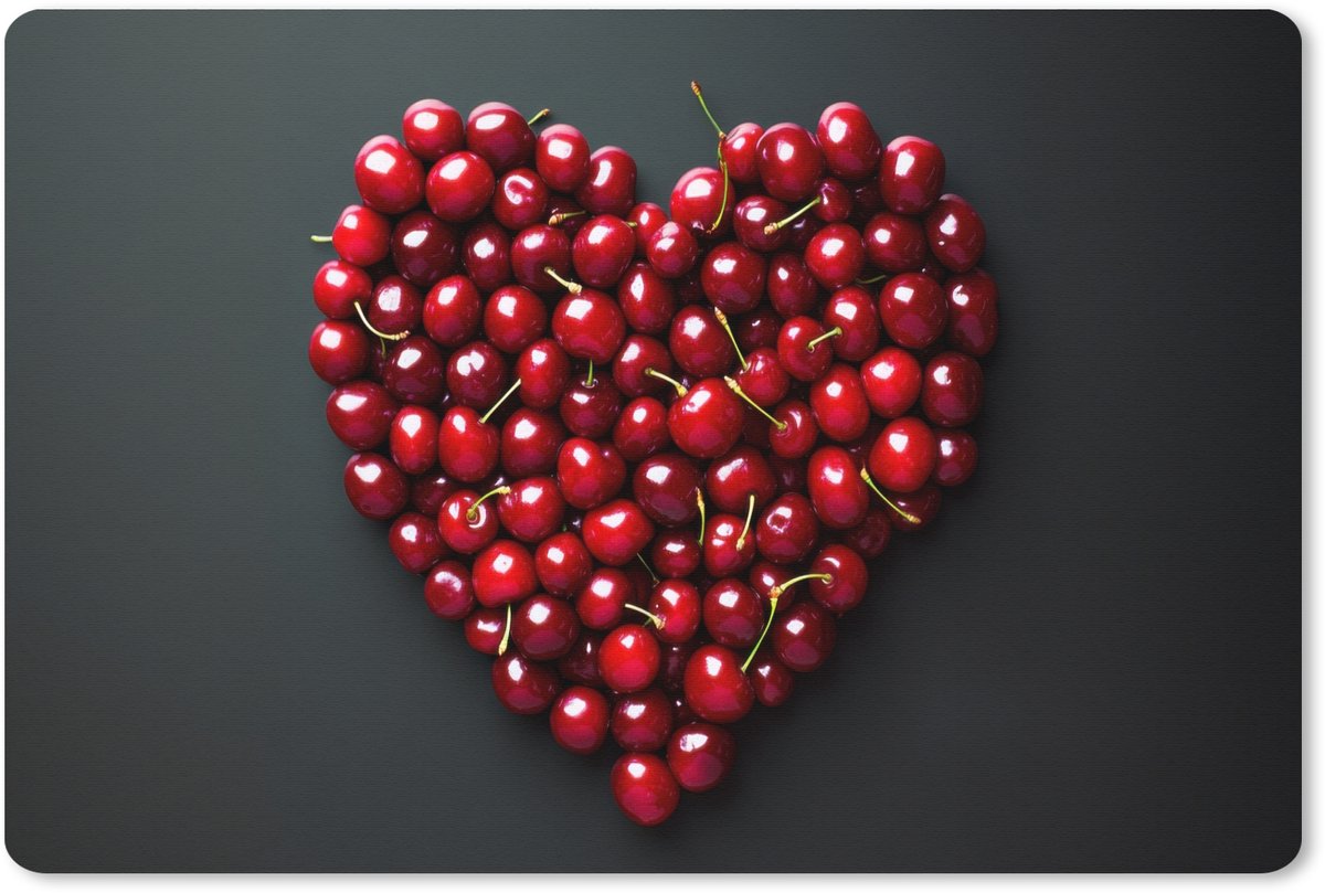 Muismat XXL 90x60 cm - Bureau onderlegger - Bureau mat Kersen - Hart - Rood - Zwart - Bureaumat - Gaming mousepad xl - Bureaulegger groot - Computer deskmat