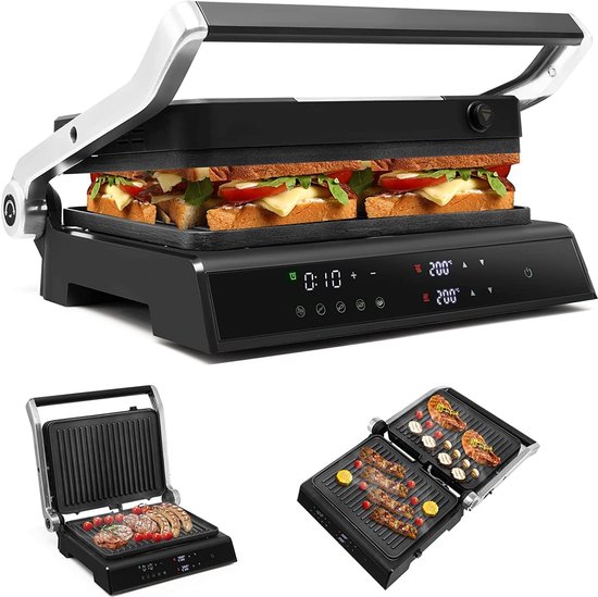 COSTWAY Sandwich maker 3-in-1, 1800 W contact grill, waffle iron, 2
