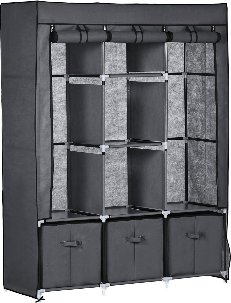 Kledingkast - Kledingkasten Slaapkamer - Garderobekast - 125 x 43 x 162,5 cm - Opvouwbaar - Stof met Metaal - Donkergrijs